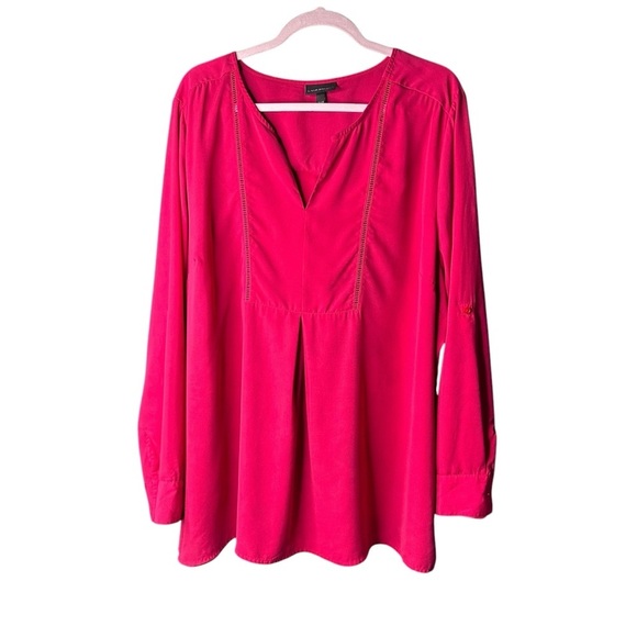 5 for $40 SALE! Lane Bryant Pink Flowy Split Neck Roll Tabb Sleeve Tunic 22/24 - Picture 1 of 8
